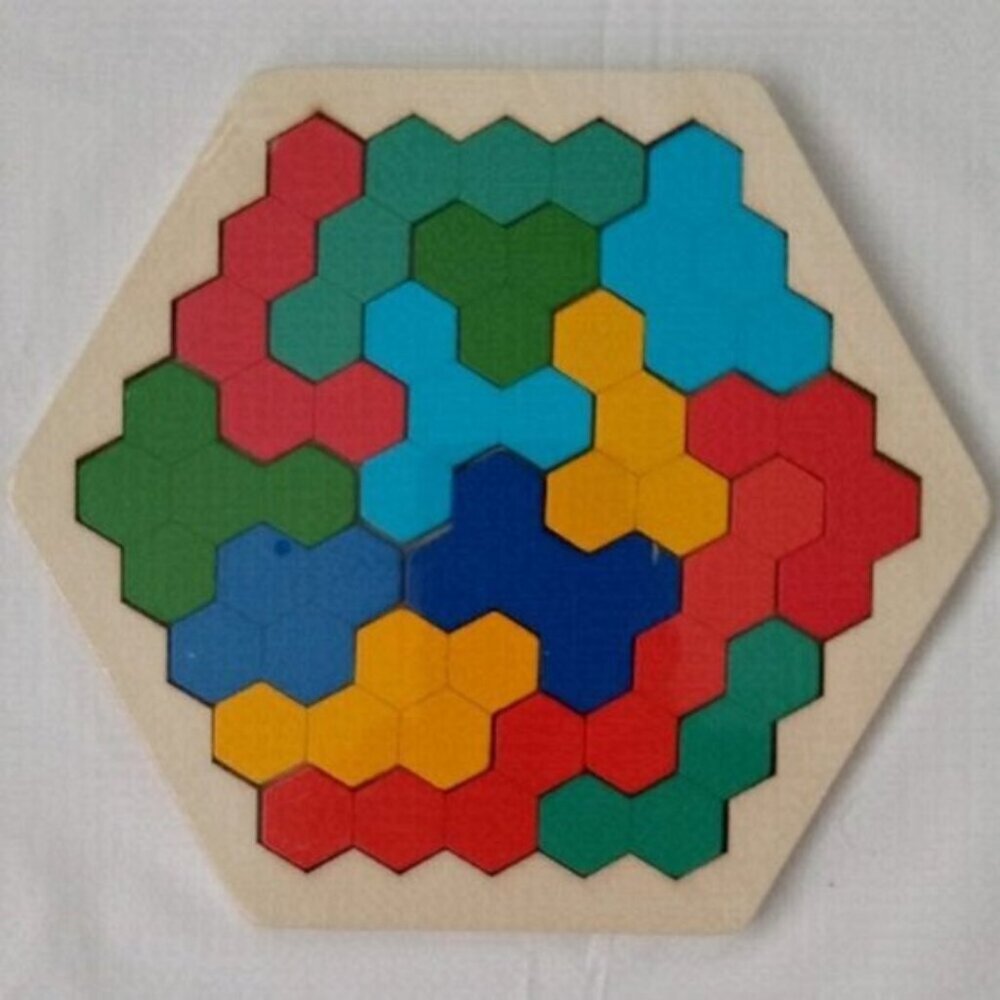 Wooden Puzzle Geometry Hexagon Pl Game Learning Toy, 14 pc New